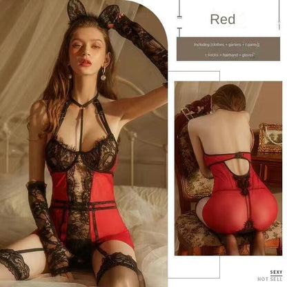 Sexy nightgown chest steel support transparent lace set 80005